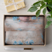 Papier Mousseline Fleurs bleues rustiques Vase rose Shabby Découpage (Cadeau)