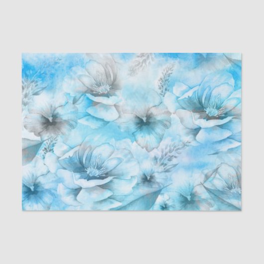 Papier Mousseline Fleurs Bleues Sur Eau (Recto)