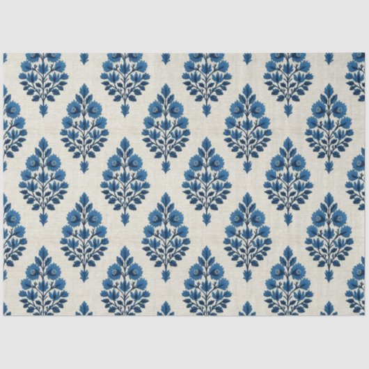 Papier Mousseline Fleurs bleues sur le découpage Motif en lin (Recto)