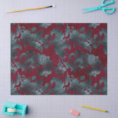 Papier Mousseline Fleurs bleues vertes sur le vin Découpage rouge (Artisanat)