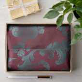 Papier Mousseline Fleurs bleues vertes sur le vin Découpage rouge (Cadeau)