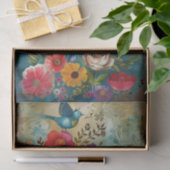 PAPIER MOUSSELINE FLEURS BOHO ET DÉCOUPAGE D'OISEAUX (Cadeau)