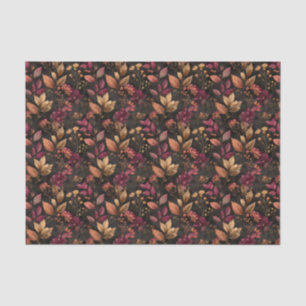 Papier Mousseline Fleurs botaniques aquarelle noir or Bourgogne 