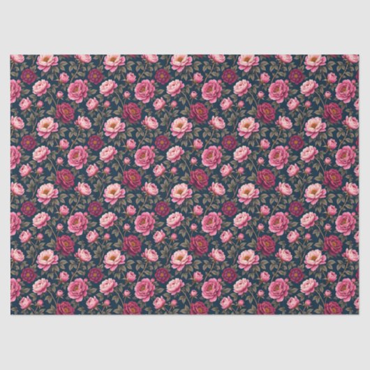 Papier Mousseline Fleurs Bourgogne et rose (Recto)