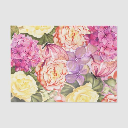 Papier Mousseline Fleurs complètes avec découpage papillon (Recto)