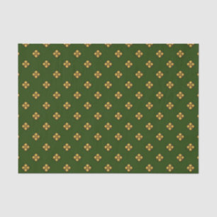 Papier Mousseline Fleurs Crucifères d'or sur Hunter Green