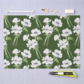 Papier Mousseline Fleurs d'anémone blanc à l'aquarelle verte (Artisanat)