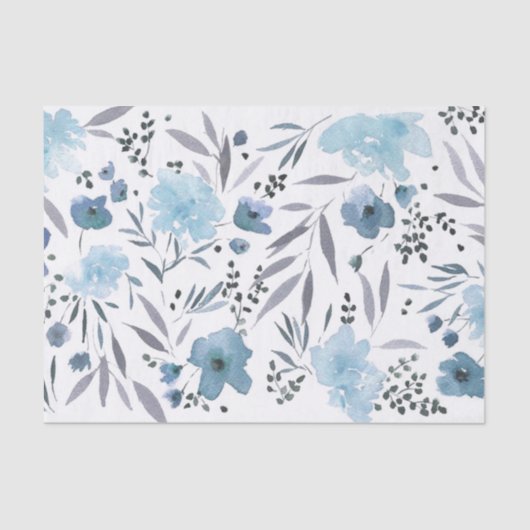 Papier Mousseline fleurs d'aquarelle bleue motif (Recto)