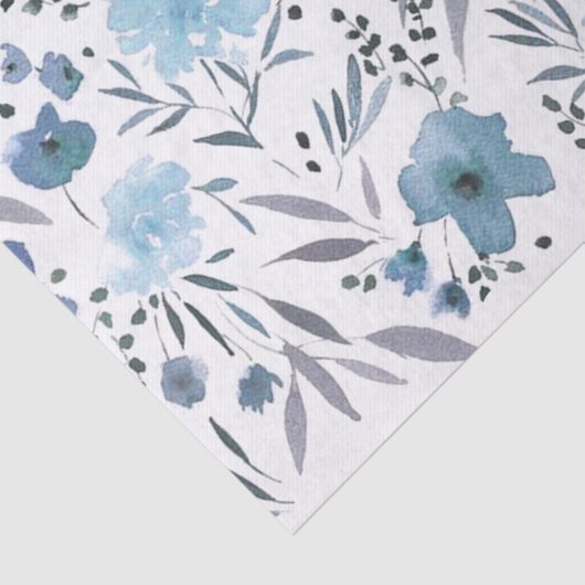 Papier Mousseline fleurs d'aquarelle bleue motif (Détail)