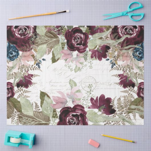 Papier Mousseline Fleurs d'aquarelle Découpage de script de la marin (Artisanat)