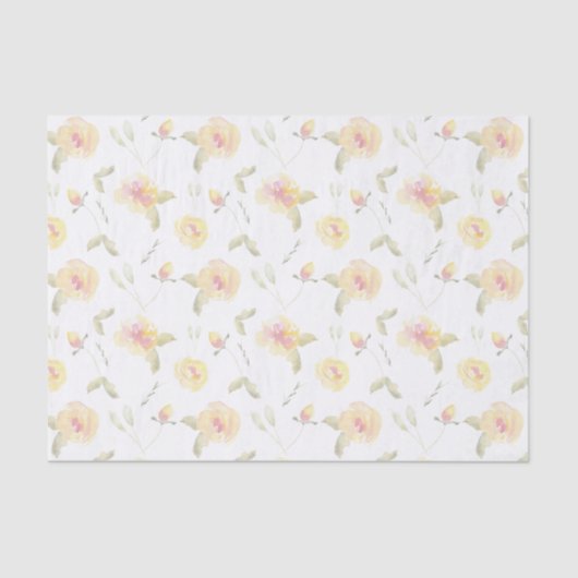 Papier Mousseline Fleurs d'aquarelle jaune citron (Recto)