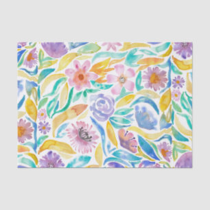 Papier Mousseline Fleurs d'aquarelle jaune pourpre Feuille