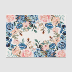 Papier Mousseline Fleurs d'aquarelle rose et bleu