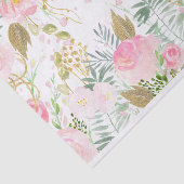 Papier Mousseline Fleurs d'aquarelle rose et or (Détail)