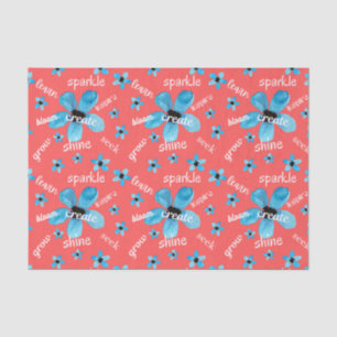 Papier Mousseline Fleurs d'aquarelle rouge et bleu avec Affirmations