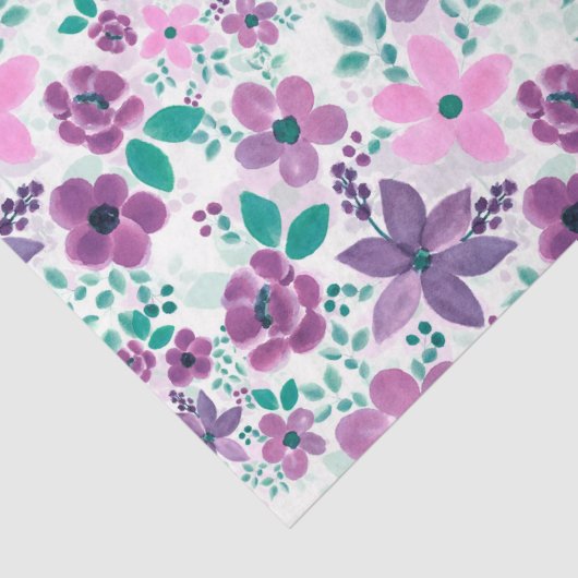 Papier Mousseline Fleurs d'aquarelle violet rose botanique (Détail)