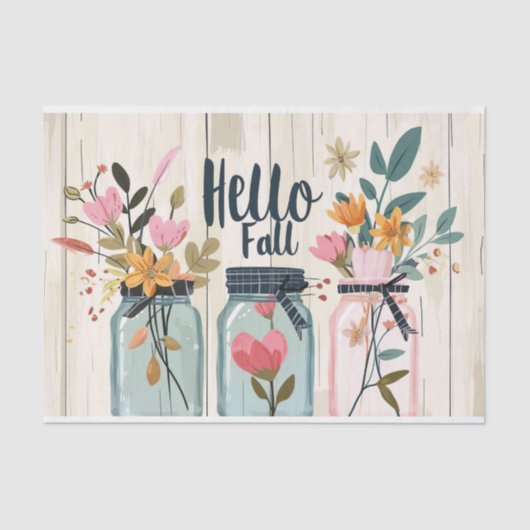 Papier Mousseline Fleurs d'automne dans les jarres de Mason Découpag (Recto)