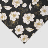 Papier Mousseline Fleurs de blanc or sur fond noir (Détail)