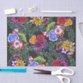 Papier Mousseline Fleurs de Bohème d'aquarelle et feuille tropical (Artisanat)