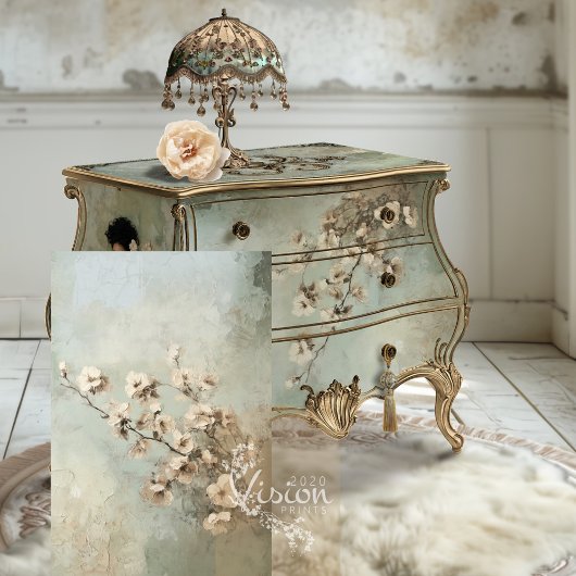 Papier Mousseline Fleurs de cerises Abstraites de couleur verte