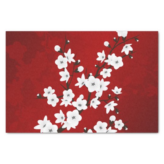 Papier Mousseline Fleurs de cerisier noires et blanches rouges
