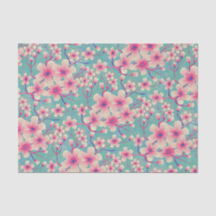 Papier Mousseline Fleurs de cerisier printemps vert