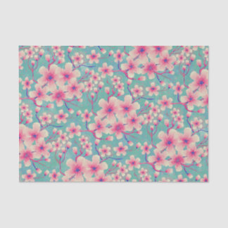 Papier Mousseline Fleurs de cerisier printemps vert