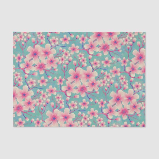 Papier Mousseline Fleurs de cerisier printemps vert (Recto)