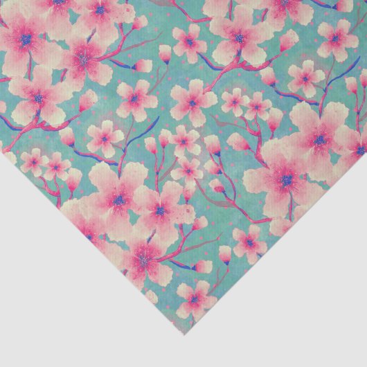Papier Mousseline Fleurs de cerisier printemps vert (Détail)