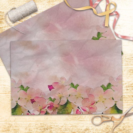 Papier Mousseline Fleurs de cerisiers romantiques Pastel Aquarelle