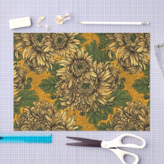 Papier Mousseline Fleurs de chrysanthème jaune (Artisanat)