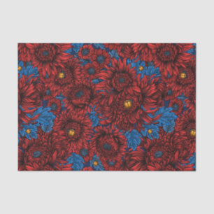 Papier Mousseline Fleurs de chrysanthème rouge et coléoptères orange