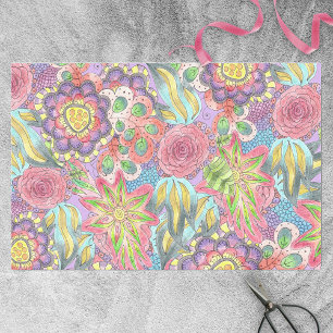 Papier Mousseline Fleurs de couleur de Bohème Whimsical sur violet