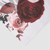 Papier Mousseline Fleurs de couleur rouge foncé et rose, feuillage,  (Détail)