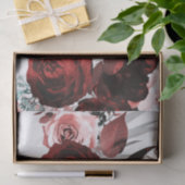 Papier Mousseline Fleurs de couleur rouge foncé et rose, feuillage,  (Cadeau)