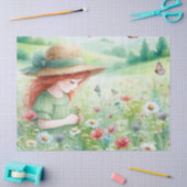 Papier Mousseline Fleurs de cueillette fille dans le jardin Tissu pa (Artisanat)