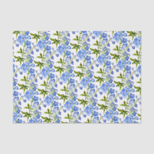 Papier Mousseline Fleurs de delphinium bleu sur blanc