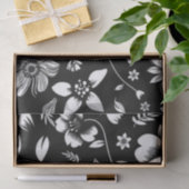 Papier Mousseline Fleurs de feuilles modernes noir blanc qui souffle (Cadeau)
