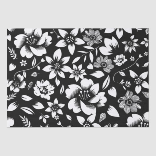 Papier Mousseline Fleurs de feuilles modernes noir blanc qui souffle (Recto)
