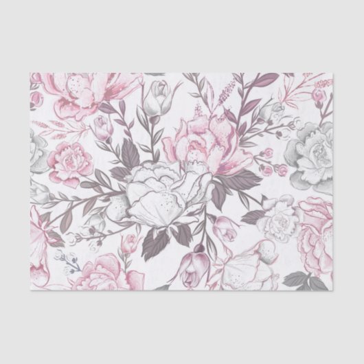 PAPIER MOUSSELINE FLEURS DE FILLES DE BÉBÉ PÂTIL ET GRIS (Recto)