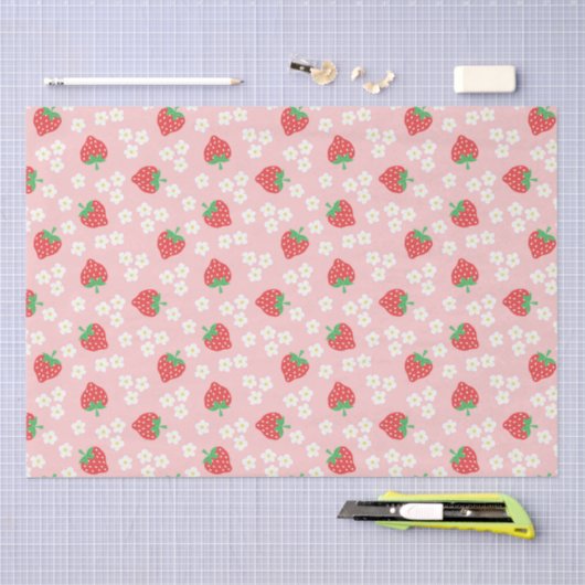 Papier Mousseline Fleurs de fraises Motif rose