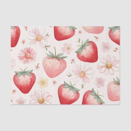 Papier Mousseline Fleurs de fraises rouges Fête d'anniversaire pour  (Recto)