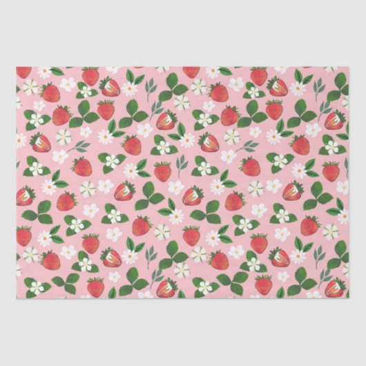Papier Mousseline Fleurs de fraises sucrées Aquarelle Florale (Recto)