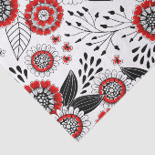 Papier Mousseline Fleurs de gribouillis et feuilles en rouge et noir (Détail)