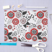 Papier Mousseline Fleurs de gribouillis et feuilles en rouge et noir (Artisanat)