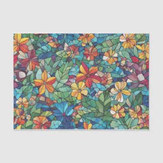 Papier Mousseline Fleurs de Jardin Mosaïque et Feuille