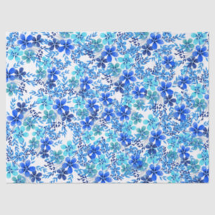 Papier Mousseline Fleurs de jardin Royal Blue et Turquoise