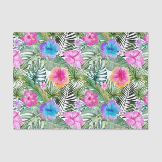 Papier Mousseline Fleurs de jungle exotique de l'Aloha tropical (Recto)