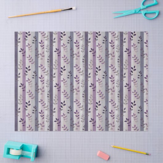 Papier Mousseline Fleurs de lavande violettes rayures botaniques Ann (Artisanat)
