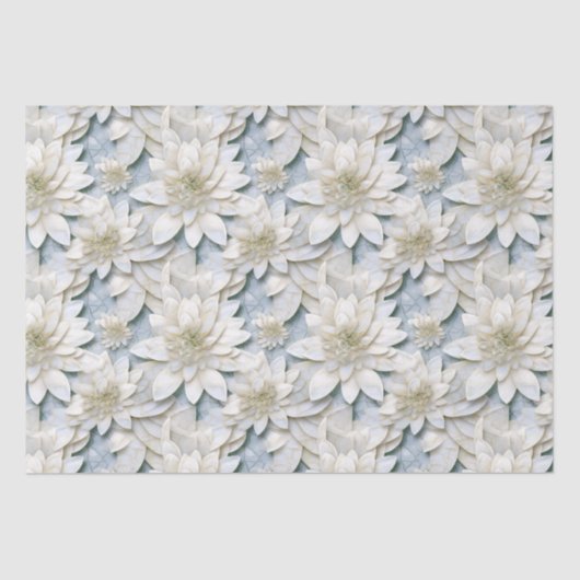 Papier Mousseline Fleurs de Lotus Bleues Blances (Recto)
